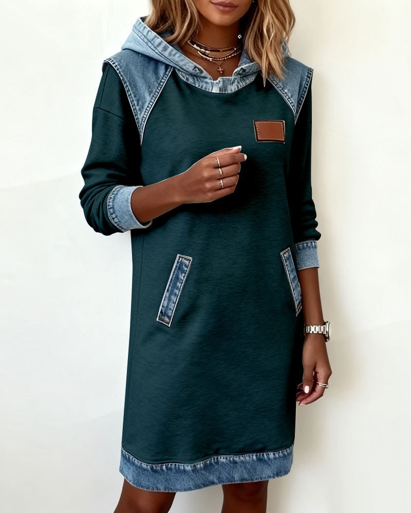 Arielle™ – Everyday Denim-Trim Hoodie Dress