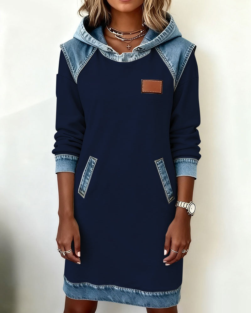 Arielle™ – Everyday Denim-Trim Hoodie Dress