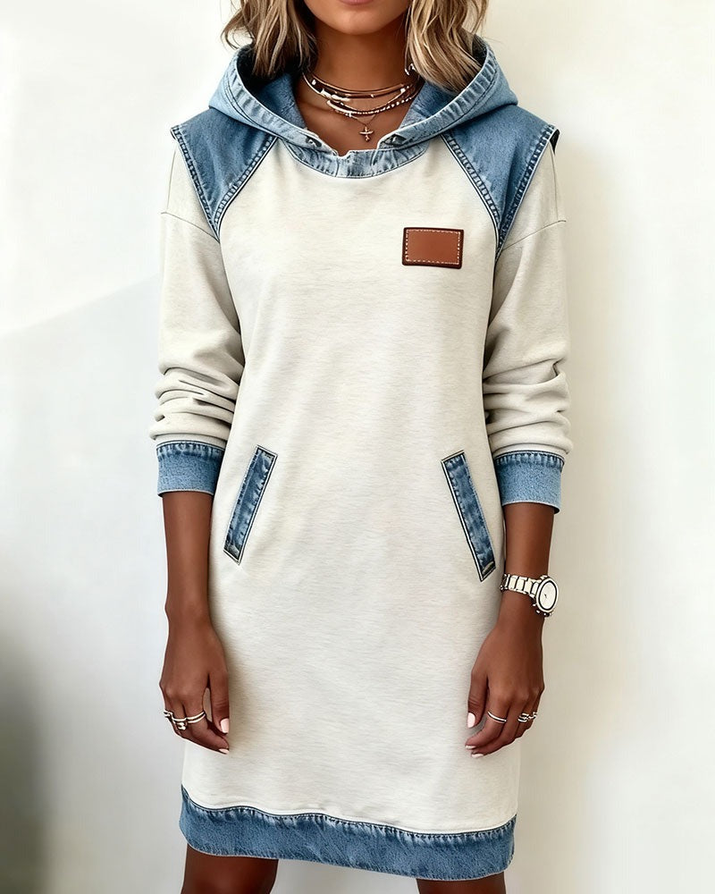 Arielle™ – Everyday Denim-Trim Hoodie Dress