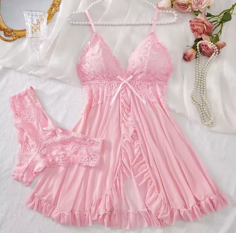 Amélie – White Satin & Lace Lingerie Set