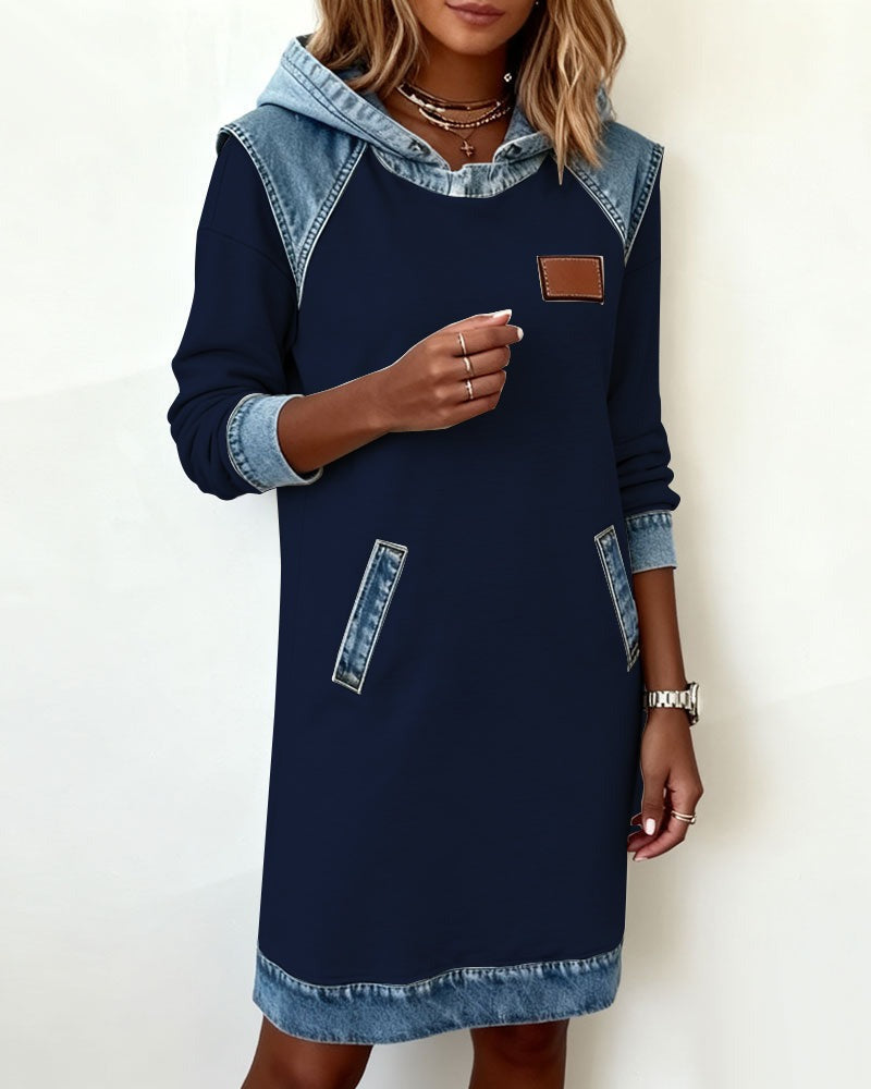 Arielle™ – Everyday Denim-Trim Hoodie Dress