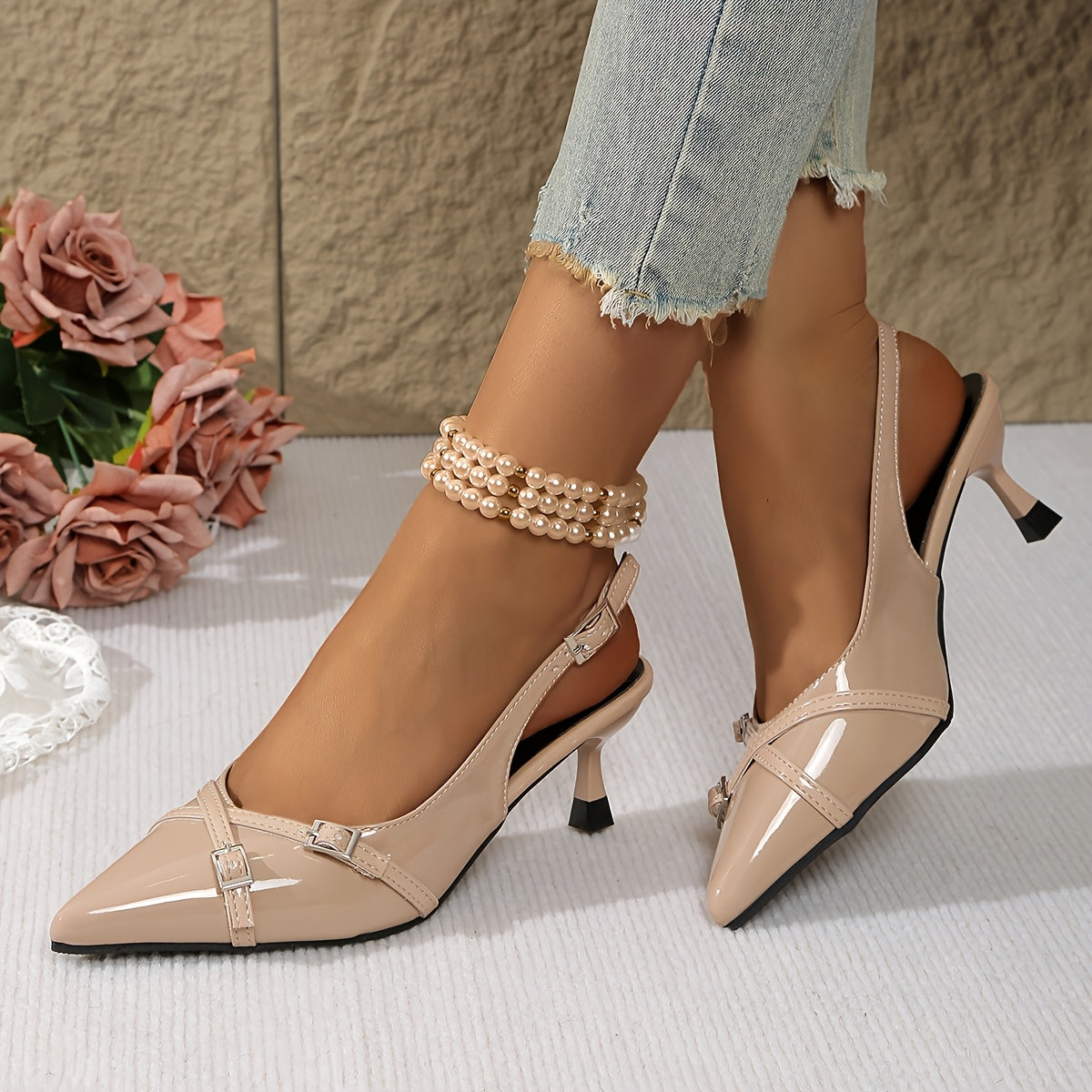 Vivienne – Patent Double Strap Kitten Heels