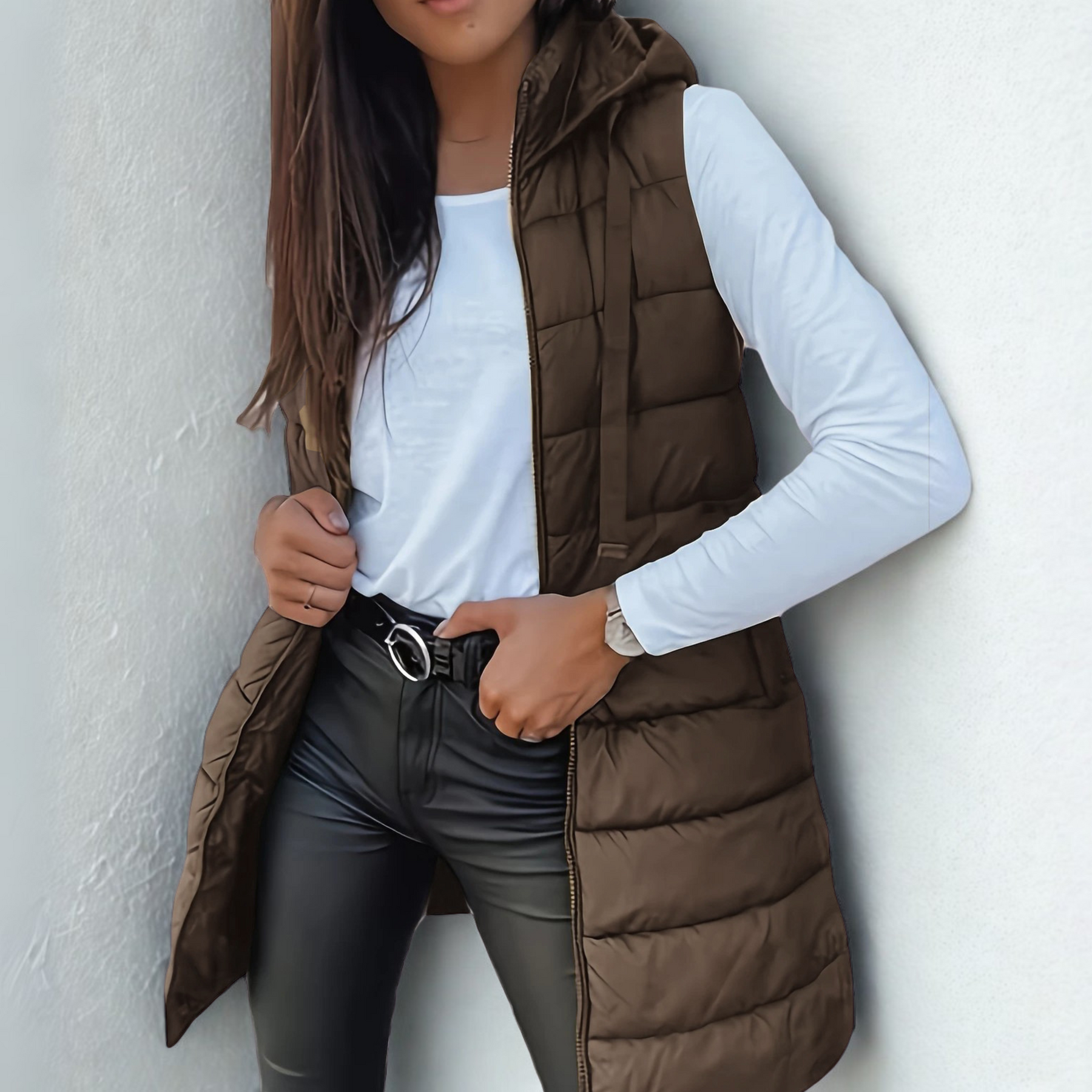 Celeste™ – Casual Sleeveless Hood Long Puffer Vest