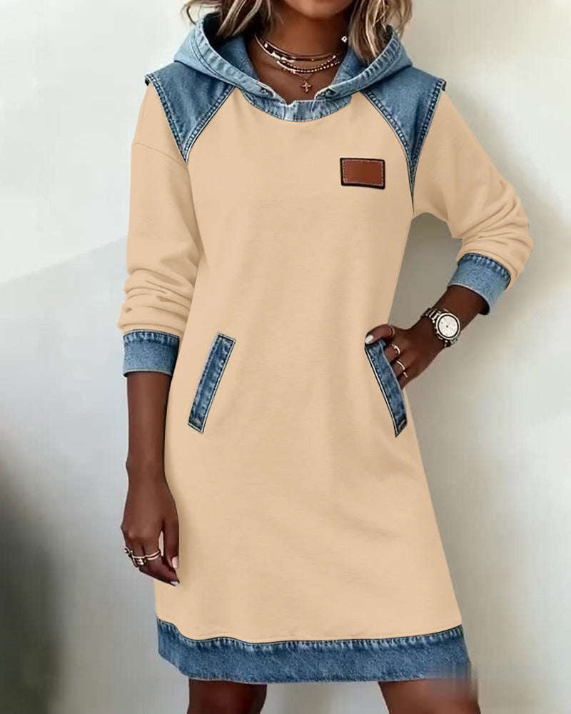 Arielle™ – Everyday Denim-Trim Hoodie Dress