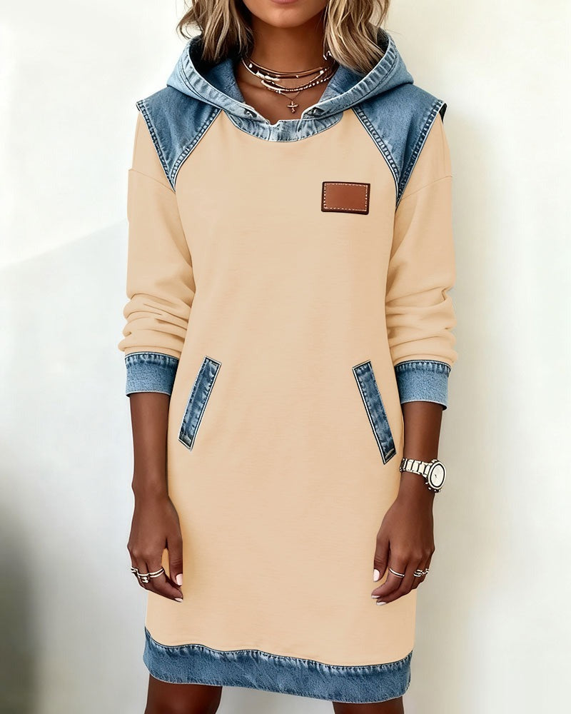Arielle™ – Everyday Denim-Trim Hoodie Dress