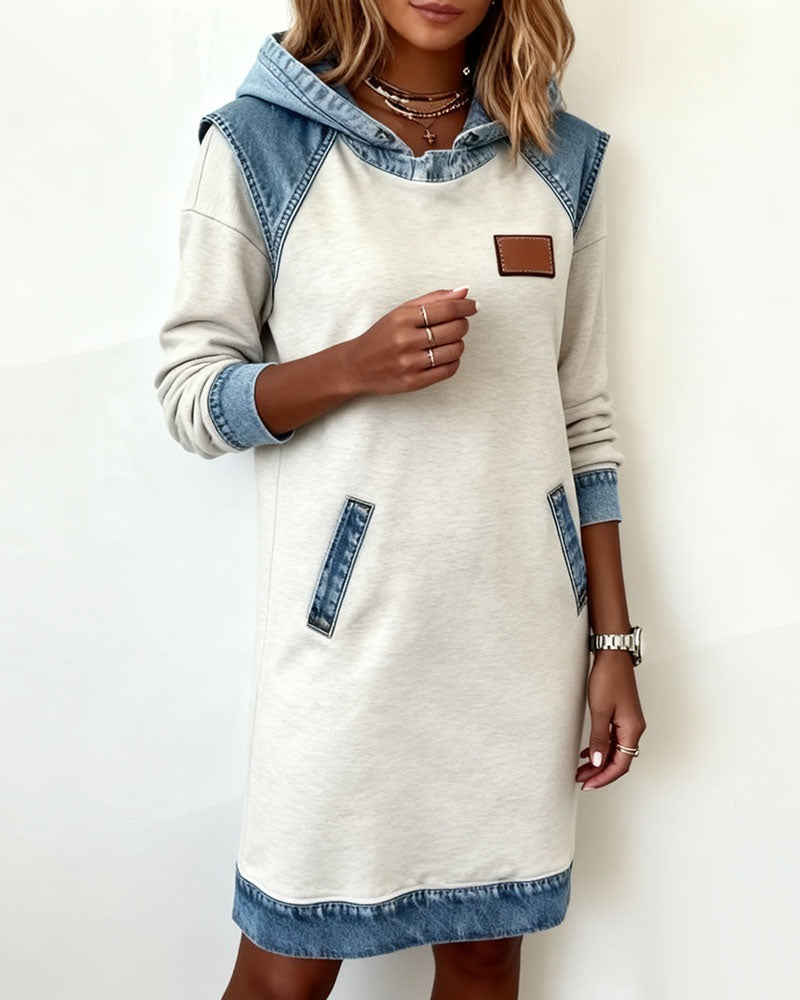 Arielle™ – Everyday Denim-Trim Hoodie Dress