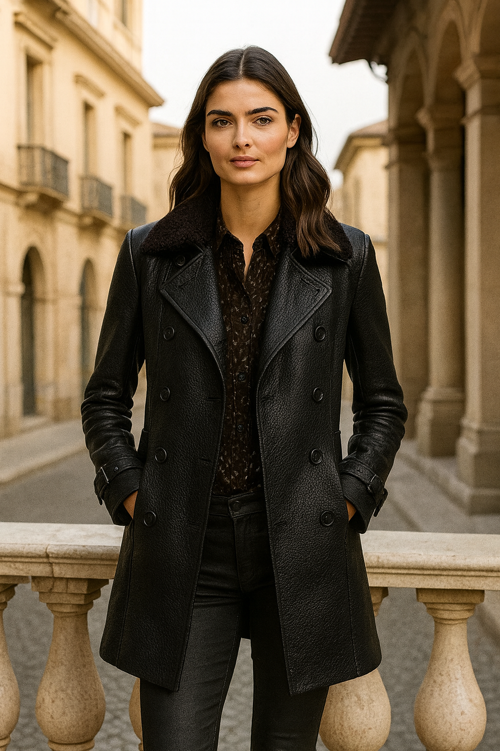 Maelle | Women’s 3/4 Leather Shearling Coat