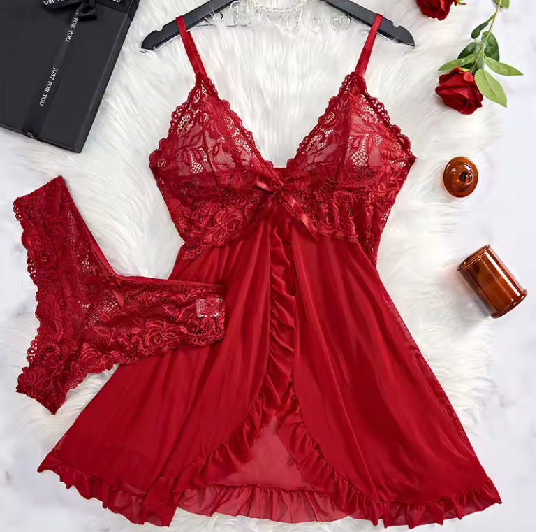Amélie – White Satin &amp; Lace Lingerie Set